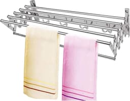 Productfoto van Kleding Droogrek - Wandrek Waslijn - Kleding Drogen - Inklapbaar Uittrekbaar - 80cm - Zilver