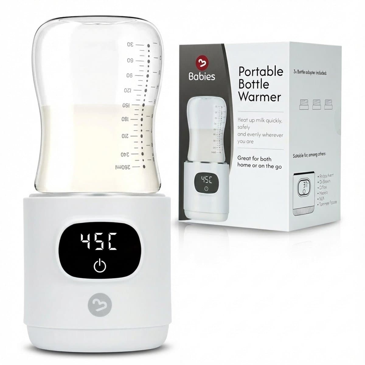 3Babies draadloze flessenwarmer – wit