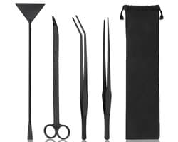 carmdering - Aquascaping Tools Kit - Aquarium Planten Gereedschap Set - Roestvrij Staal Instrumenten - Precisie Trimmen En Snoeien - Substraat Aanpassen En Reinigen - 304 RVS Materiaal - Ergonomisch Lang Handvat - 4 Delige Set
