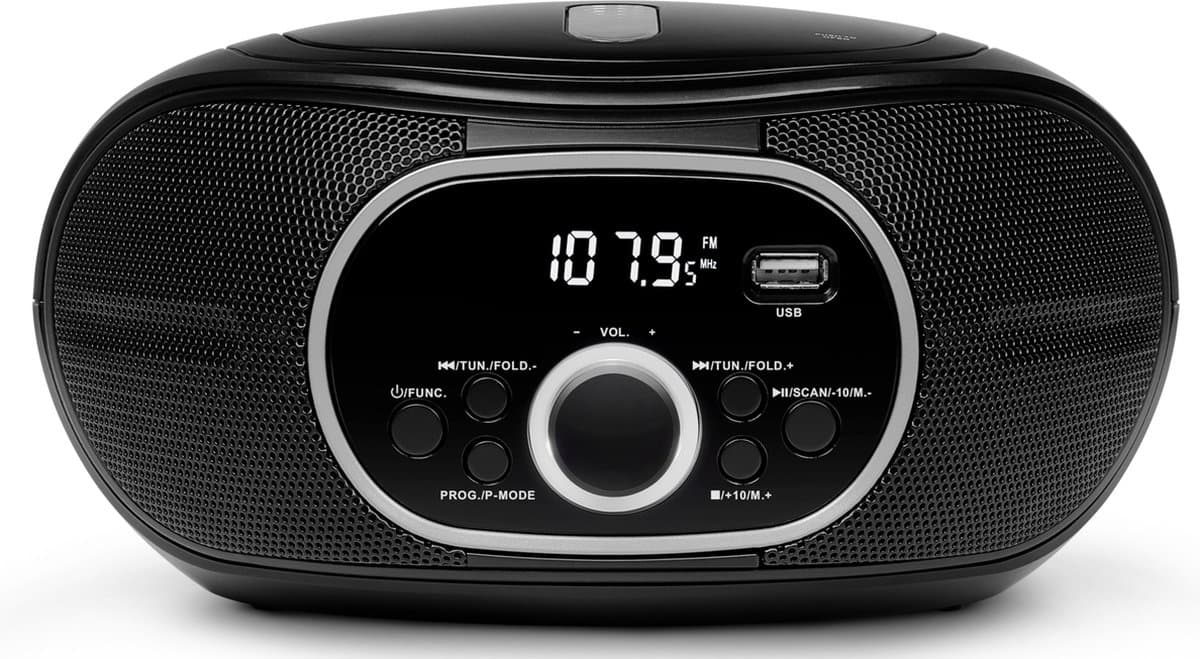 MEDION draagbare boombox E65711, CD/MP3-speler, FM, AUX, werkt op batterijen, zwart