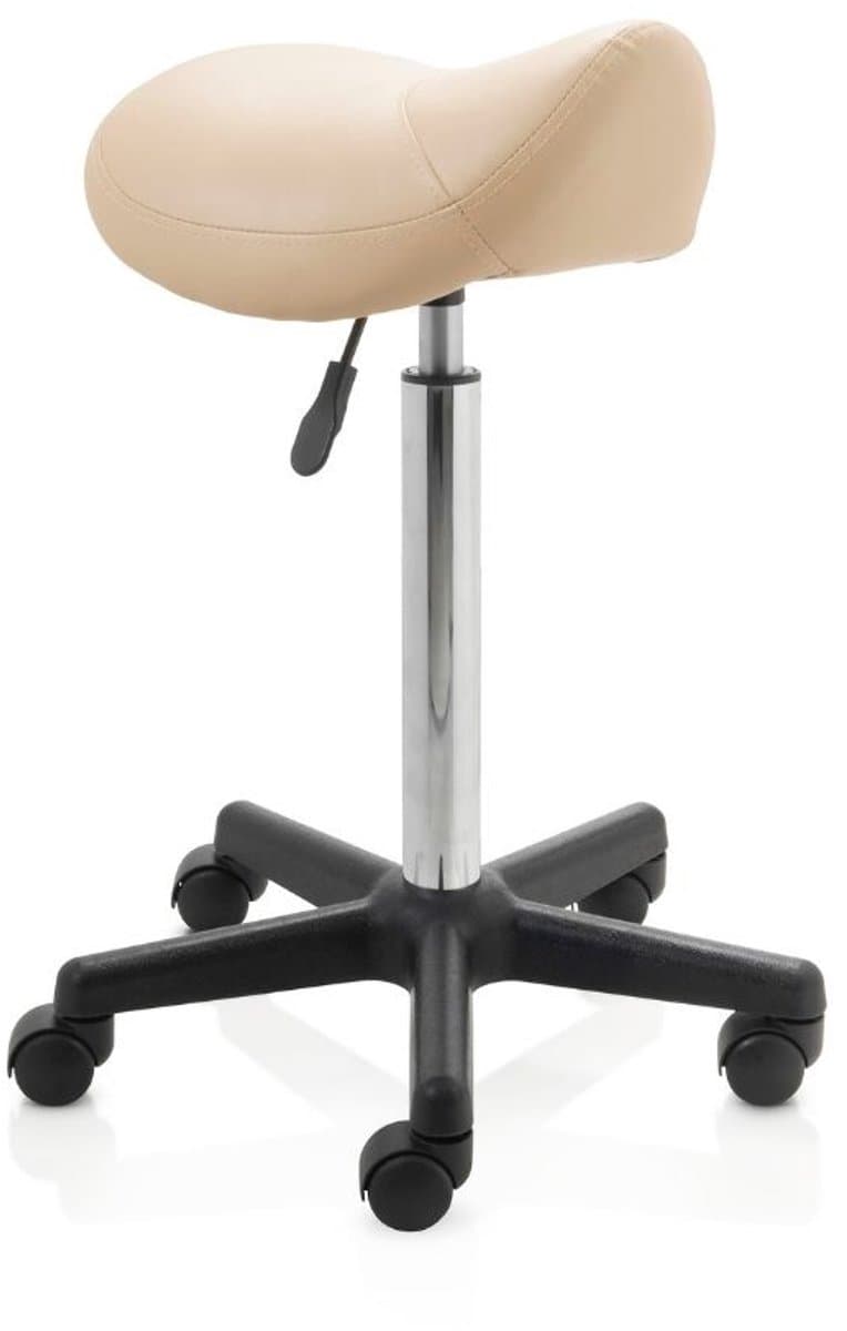 ZenGrowth ergonomische zadelkruk met hoge gasveer beige - Kapperskruk op zachte wielen – Zonder voetring – Zadelstoel - In hoogte verstelbaar