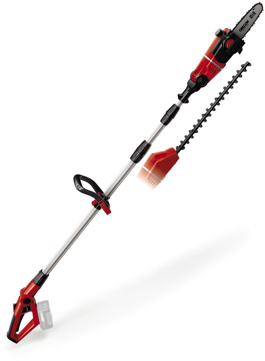 Einhell Accu Tuin-Multitool GE-HC 18 Li T Kit - Power X-Change - 18 V/3.0 Ah/Li-Ion - Zwaardlengte kettingzaag: 200 mm - Bladlengte heggenschaar: 450 mm - Tandafstand: 16 mm - Excl. accu en lader
