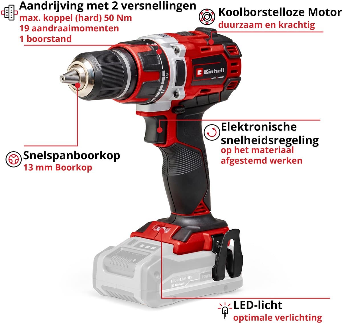 Einhell TP-CD 18/50 Li BL - krachtige accu-boor met Power X-Change