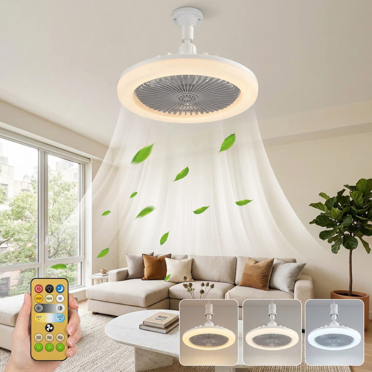 MUPOO Plafond ventilator met LED verlichting E27 Fitting met 360° Draaibaar -APP & Afstandsbediening - 3 Snelheden & Dimbaar - Mini Ventilatorlamp Ø 25cm- lamp ventilator plafond Voor Kinderkamer,Garage & Keuken -Grijs