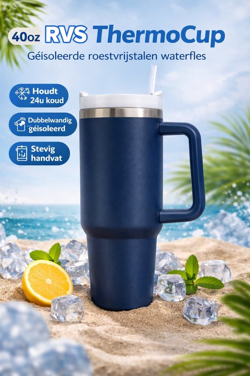 ThermoLux 40oz RVS ThermoCup – Geïsoleerde roestvrijstalen waterfles-De Luxe Geïsoleerde Beker voor Elk Avontuur-Incl. Rietje en Herbruikbare Dop- 12 uur warmte-Kantoor-Reizen-Thuis-Buiten-Sporten