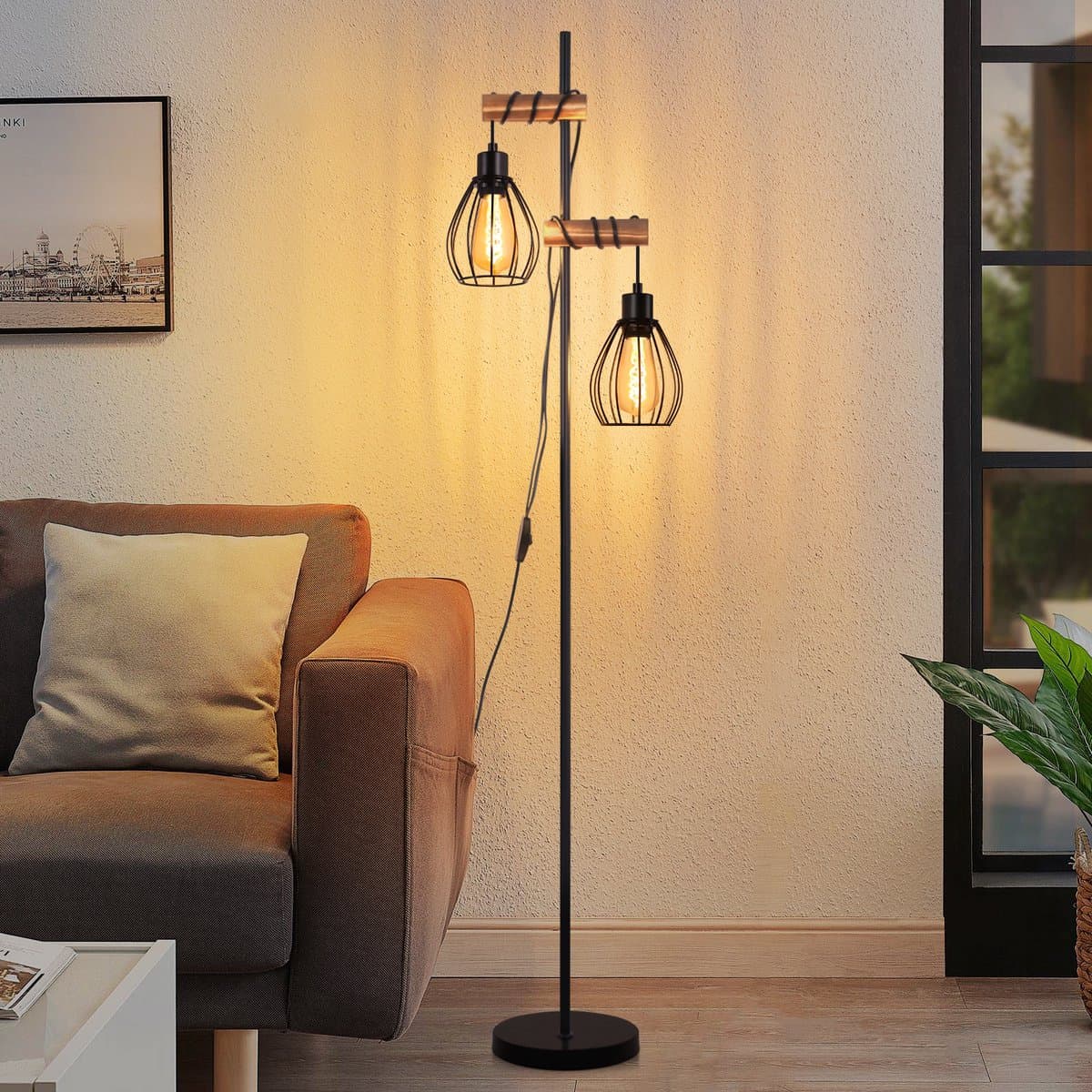 NETTLIFE Vloerlamp - E27, 2-lichts retro zwart