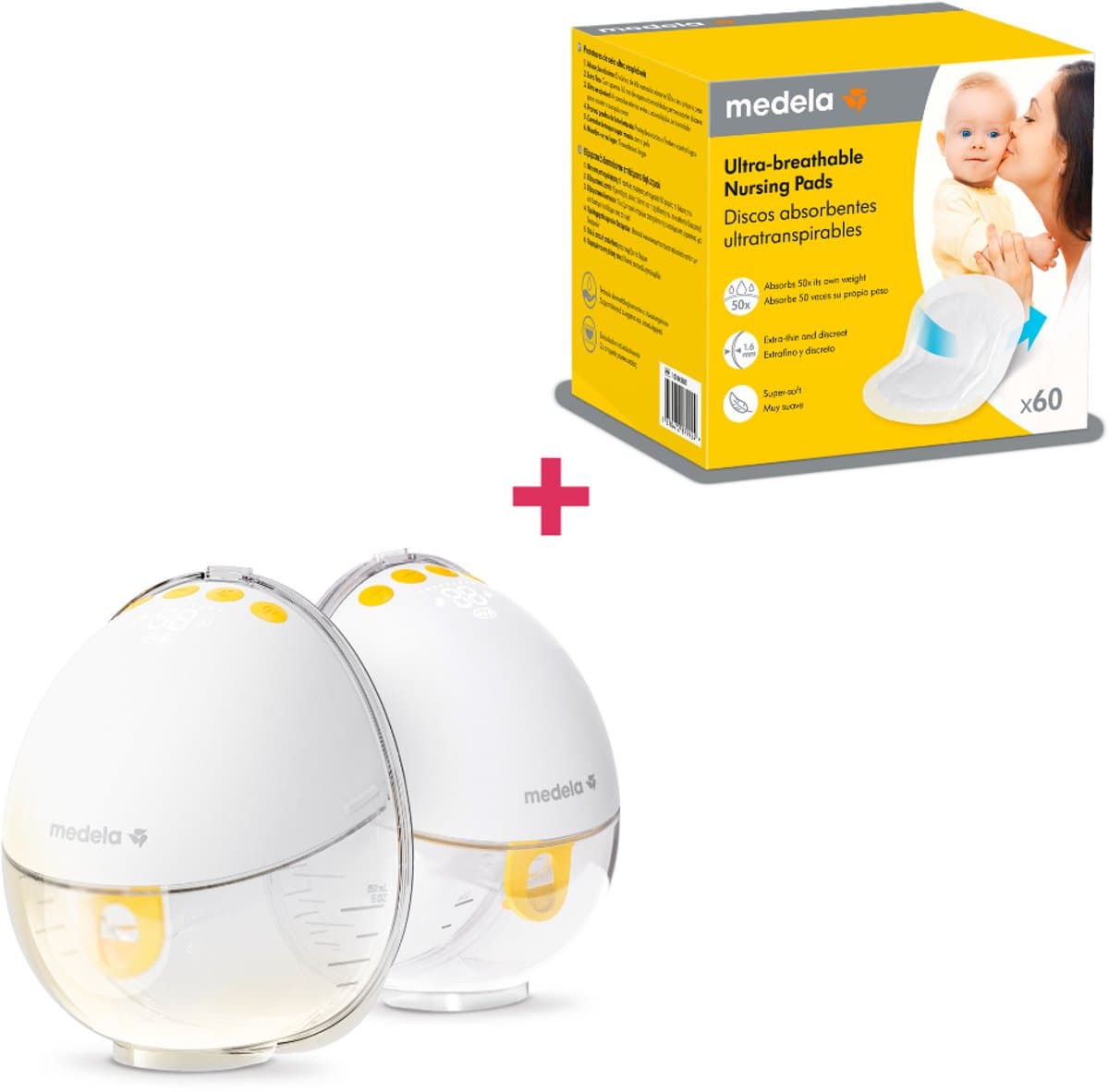 Medela Motion InBra dubbel + Ultra-ademende zoogkompressen 60 stuks - Voordeelverpakking