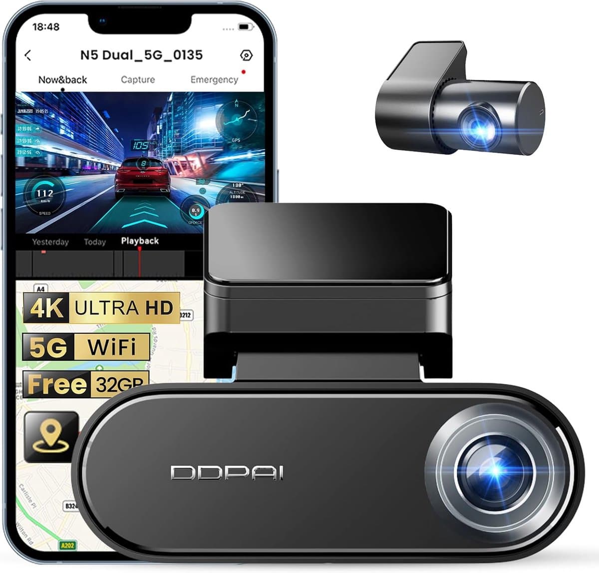 Dashcam Auto met Voor en Achter Camera - 4K HD Beeld - GPS - DDPAI - afbeelding 1