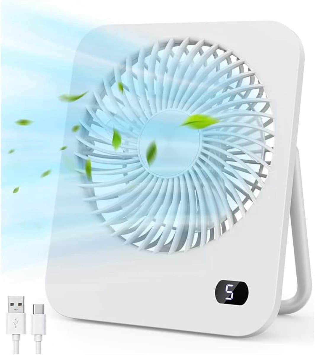 Solvix tafel ventilator geluidloos - Mini Tafelventilator - USB - 5 Snelheden - 180° Rotatie - Voor Thuis en Kantoor