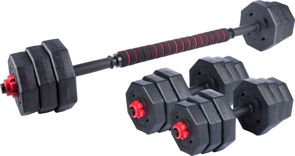 Umbro Gewichten Set met Dumbells – Dumbbell Set incl. Barbell- en Halterstang – Halterset Max. 20KG – Gewichten Schijven 1.25KG, 1.5KG en 2KG – Fitness Accessoires Krachttraining