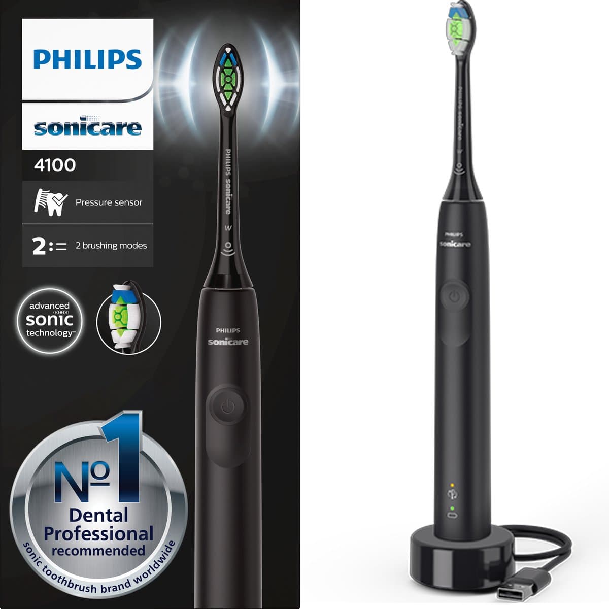 Philips Sonicare Series 4100 - Elektrische Tandenborstel - Zwart -HX3681/54 - afbeelding 1