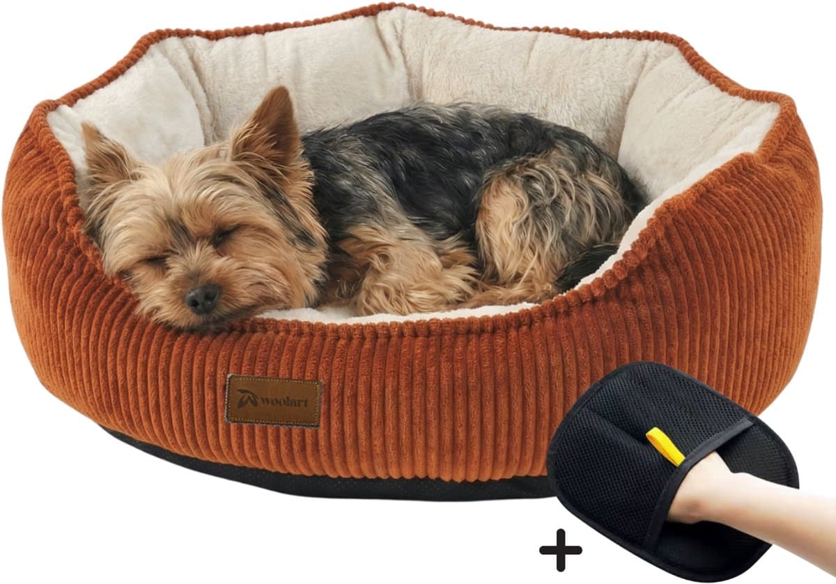 Woolart Hondenmand M - Ribstof met pluche en antislip bodem