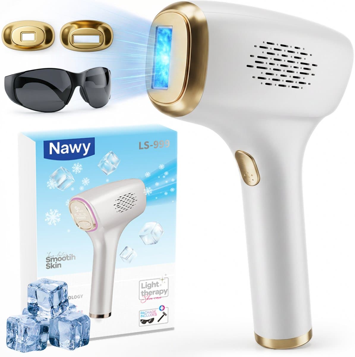 Nawy® IPL Laser Ontharingsapparaat - Laser Ontharing - Pijnloos Ontharen met Ice Cooling - Permanente Ontharing voor alle Lichaamsdelen - voor Mannen en Vrouwen - 999.999 Flitsen - Inclusief Beschermbril en Scheermes - Epileerapparaat Dames