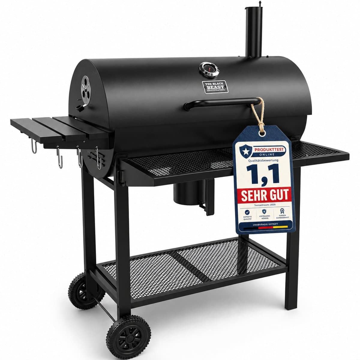 Houtskool BBQ - Smoker Barbecue XL - BBQ met Wielen - 70x37cm Grilloppervlak - Zijpanelen - Zwart