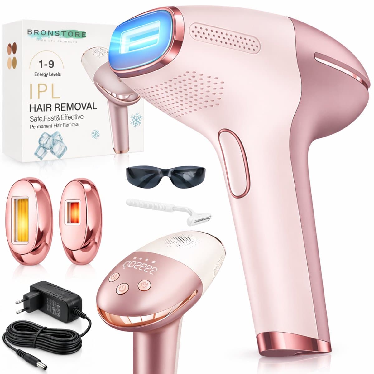 BronStore® Laser Ontharingsapparaat met Ice Cooling - IPL Ontharing Apparaat - Epileerapparaat Dames & Heren - Ontharingsapparaten - Inclusief 9 Intensiteiten & 999.999 Flitsen