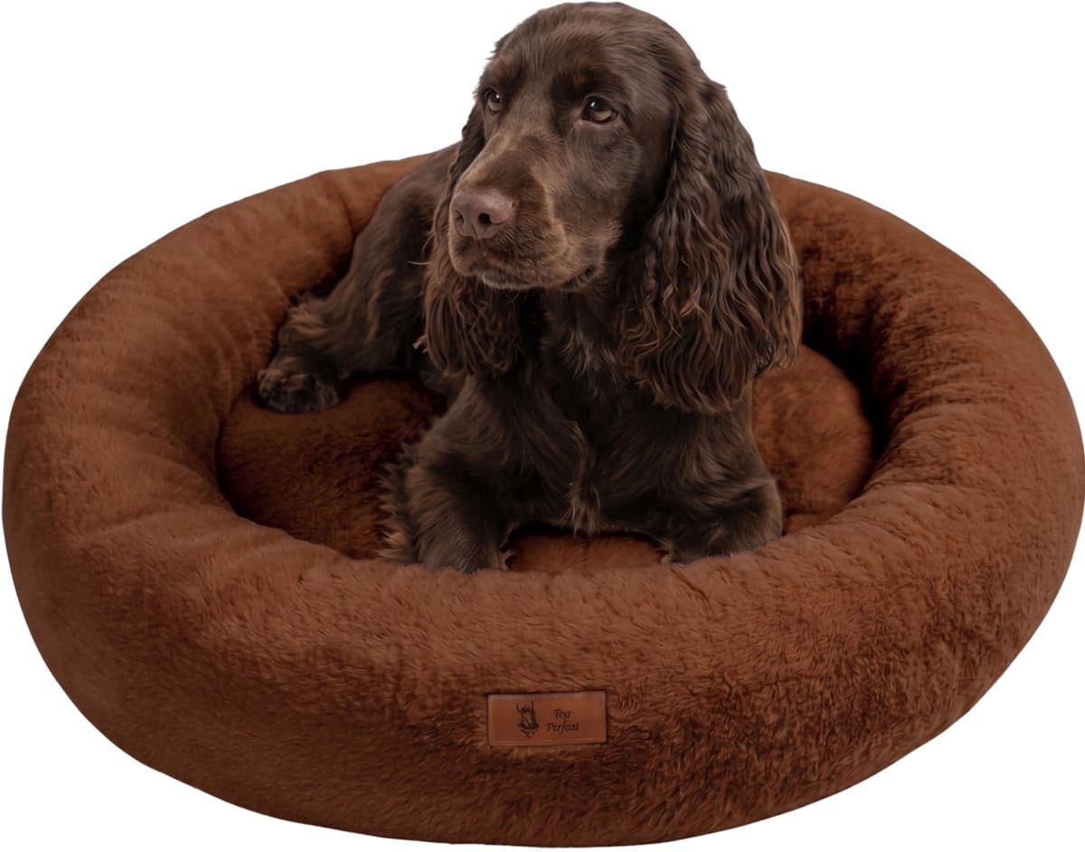 Pet Perfect Orthopedische Hondenmand – Donut Hondenmand – Hondenkussen – Hondenbed – Wasbaar - 80 cm - Bruin