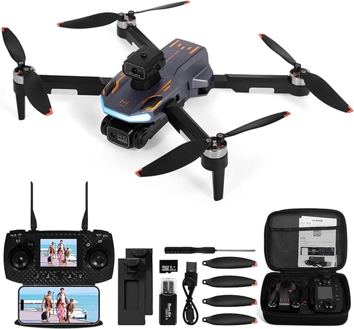 Drone met Camera Opvouwbare Quadcopter met LCD Afstandsbediening - Drone voor Kinderen en Volwassenen met One Key Start en 360° Flips - Drone voor Buiten incl. Draagtas voor Buitengebruik
