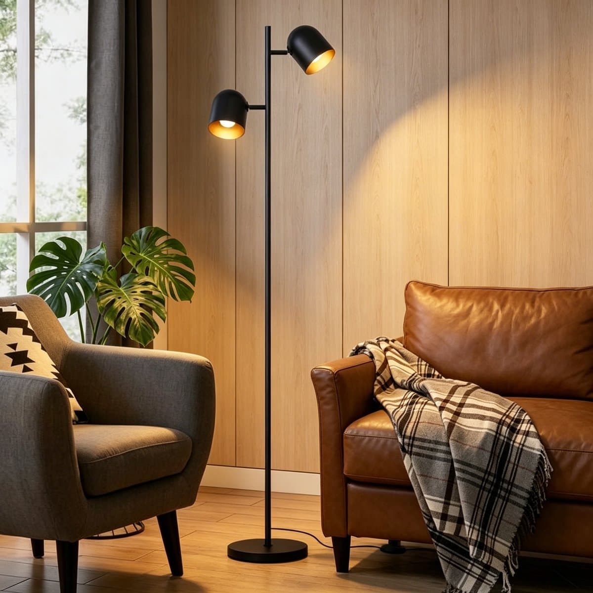 NETTLIFE Vloerlamp E14 - 2-lichts, zwart/goud, draaibaar