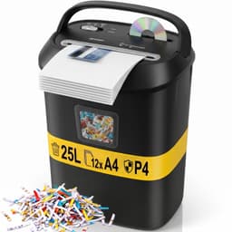 Productfoto van Sencision Papierversnipperaar voor Thuis - P4 Cross-Cut tot 12 Vellen - Versnipperaar voor Papier - Papiervernietiger - 25L - Incl. Olievellen - Zwart