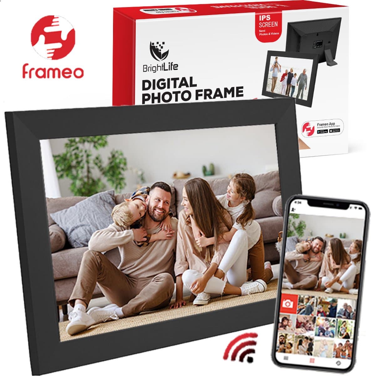 BrightLife Digitale Fotolijst met Frameo App - 10.1 inch - HD Resolutie - Fotokader - Digitale kalender - WiFi - IPS Touchscreen - 32GB - Vaderdag Cadeau