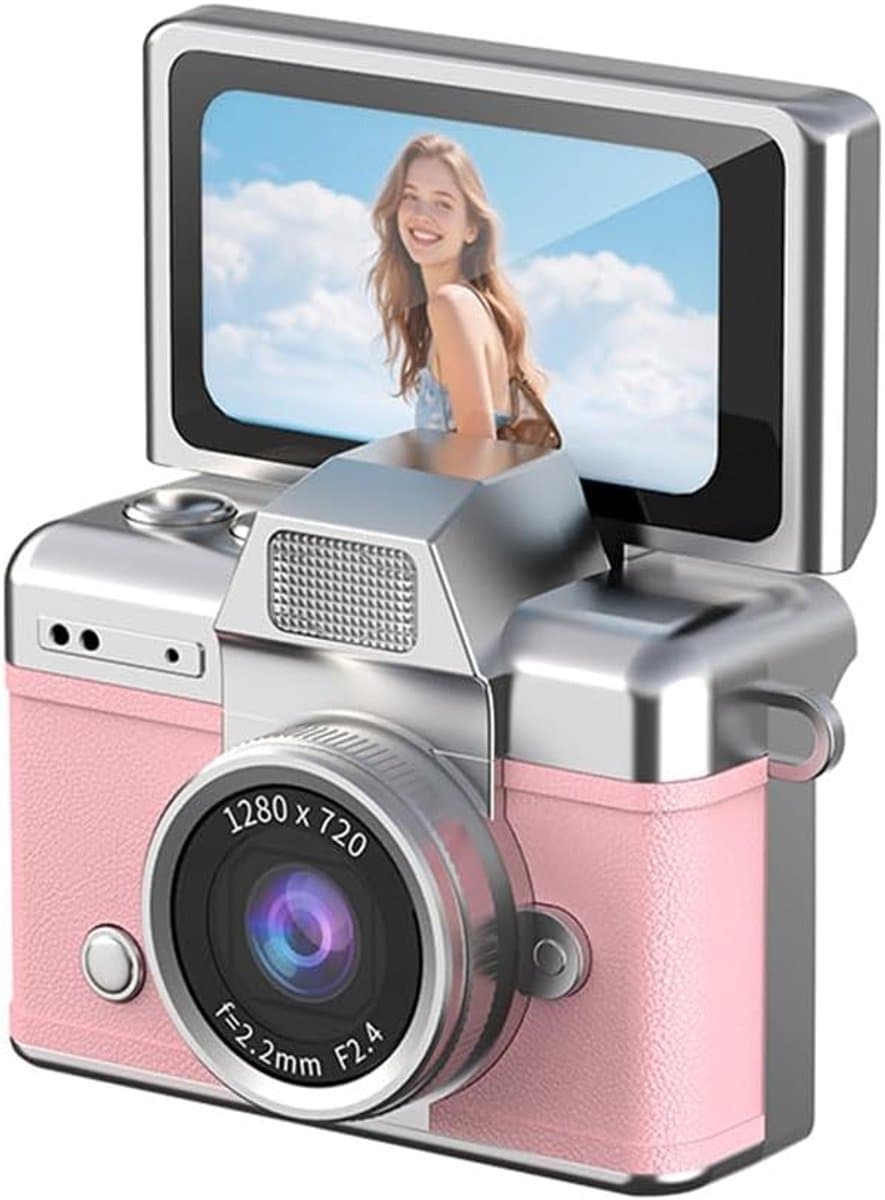 Mini sleutelhanger camera - 1080P digitale camera met 64GB TF-kaart, compact gadget voor kinderen en volwassenen, ideaal verzamelobject en cadeau voor reizen, verjaardagen en als klein cadeautje - Roze - afbeelding 1