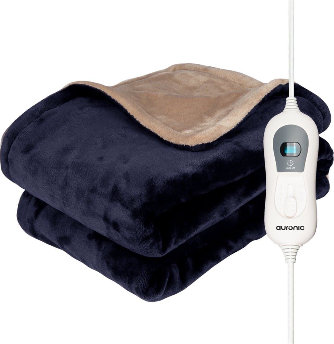 Auronic Elektrische Deken - 160 x 120 cm - 1 Persoons Warmtedeken - 3 Warmtestanden met Timer - Verwarmingsdeken - Nachtblauw