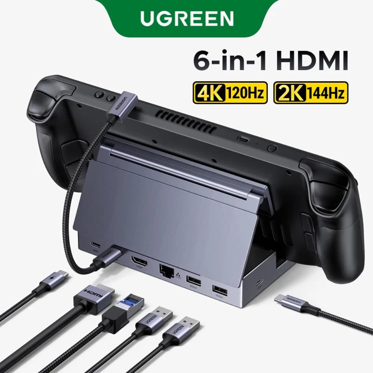 UGREEN - USB-C Hub Dock - 4K HDMI 120Hz - 100W PD - Steam Deck - Voor Steam Deck en ROG Ally - Model UGREEN-6IN1