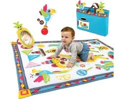 Fiesta Baby Tummy Time Mat - Opvouwbaar als draagtas - Indoor & Outdoor Activiteit Spelen Gym met Spiegel Rammelaar & Bijtring - Extra grote wasbare pasgeboren deken - 145 x 100 cm