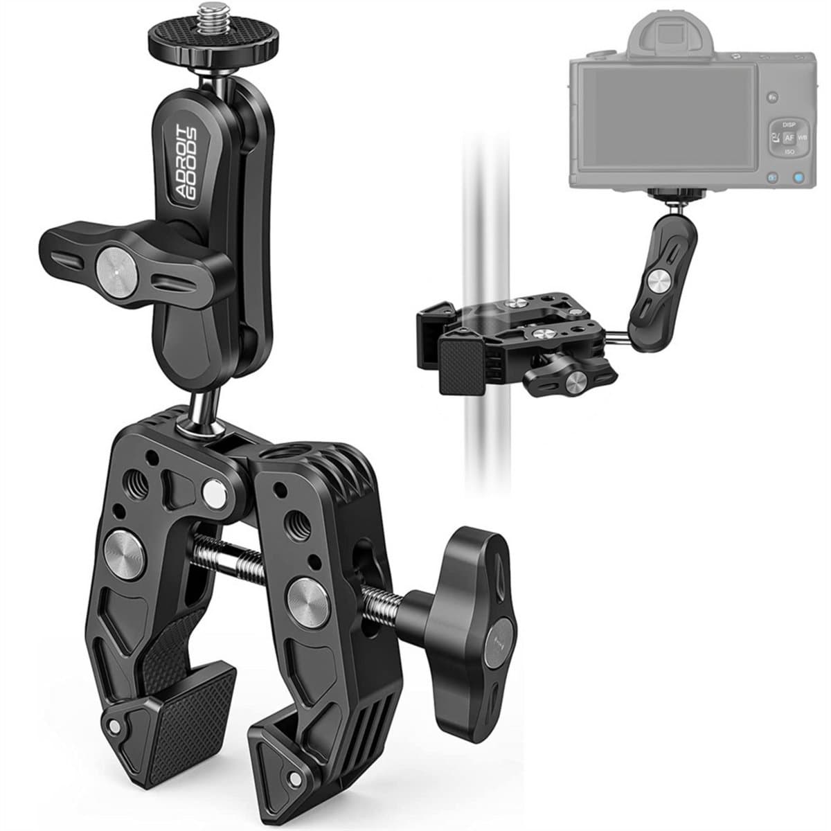 AdroitGoods Super Clamp Cameraklem – 360° Magic Arm met Dubbele Kogelkop & 1/4"- en 3/8"-Schroefdraad voor DSLR, LED-verlichting, Ronin & MOVI