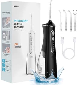 Productfoto van Waterflosser, Draadloze Monddouche met 4 Reinigingsstanden, 300 ml Waterreservoir, DIY-Drukregeling, IPX7 Waterbestendig, Oplaadbare Mondirrigator voor Dagelijkse Mondverzorging, Thuis en Reizen, Zwart