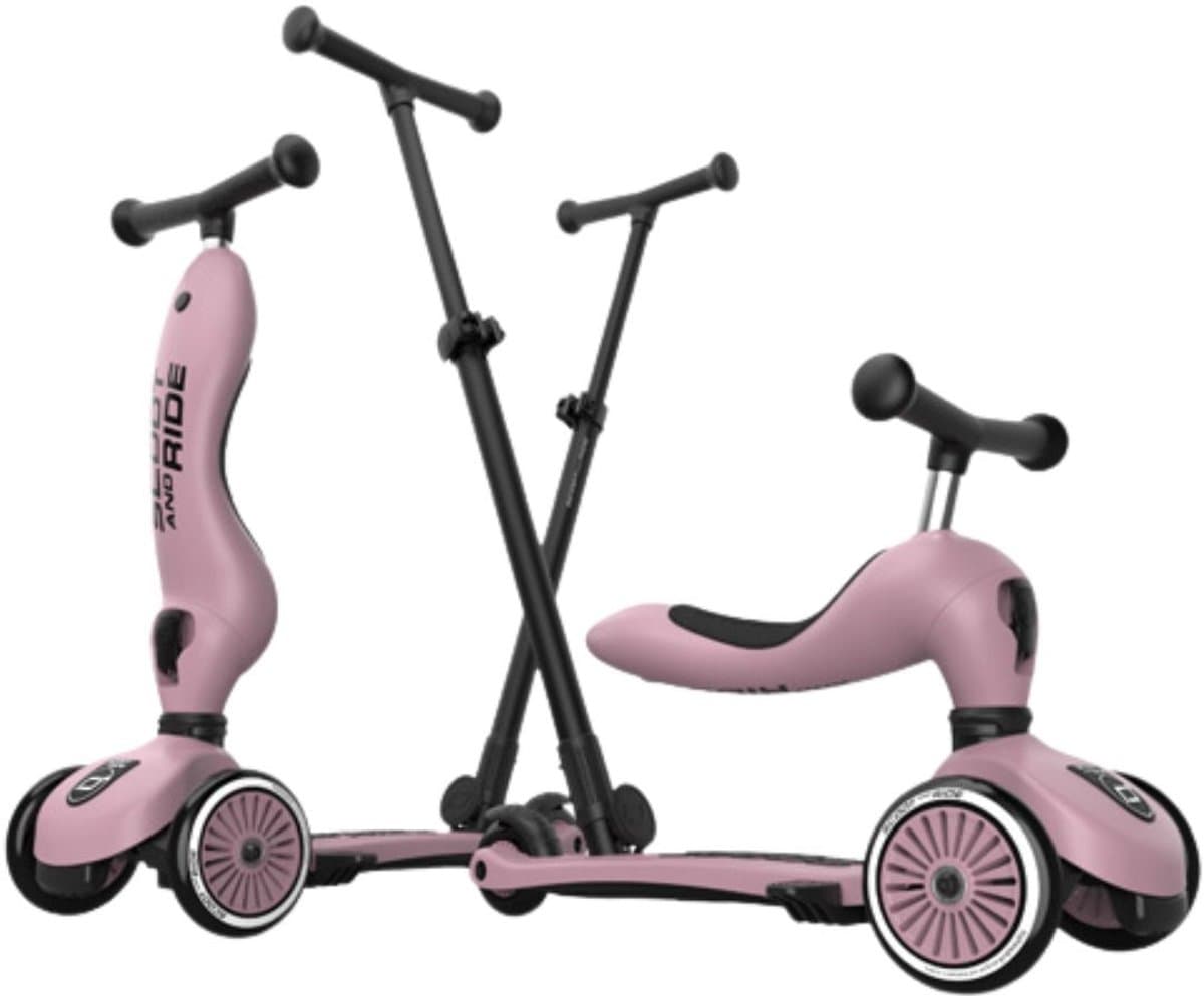 Scoot & Ride Highwaykick 1 Push & Go - 2-in-1 Kinderstep met duwstang - Step & Loopfiets 2-in-1, 3 wielen - Duwstang 3 hoogtes, afneembare voetsteunen - 1-5 jaar, max 20/50 kg - Wildberry