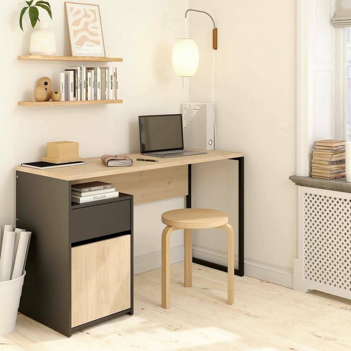 Bureau Hoekbureau - Werkstation Tafel - Thuiswerken Studeren - Ruimtebesparend Design - 130 x 48 x 77 cm - Eiken Zwart - afbeelding 1