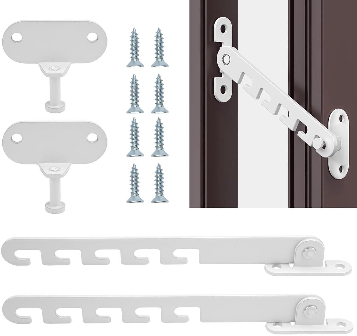 Dailygoods- Raamklem Hoog Draagvermogen - Raamstopper - Raamkantelregelaar - Raamvastzetter - Duurzaam Koolstofstaal - Wit met Roestvrije Coating