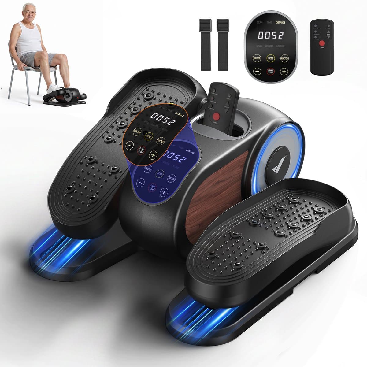 Mini Elliptische Crosstrainer & Stepper - Compacte Desk Bike met 12 Snelheden & LCD-Display - Ruimtebesparende Beentrainer & Stoelfiets voor Thuis en Kantoor - Zwart - afbeelding 1