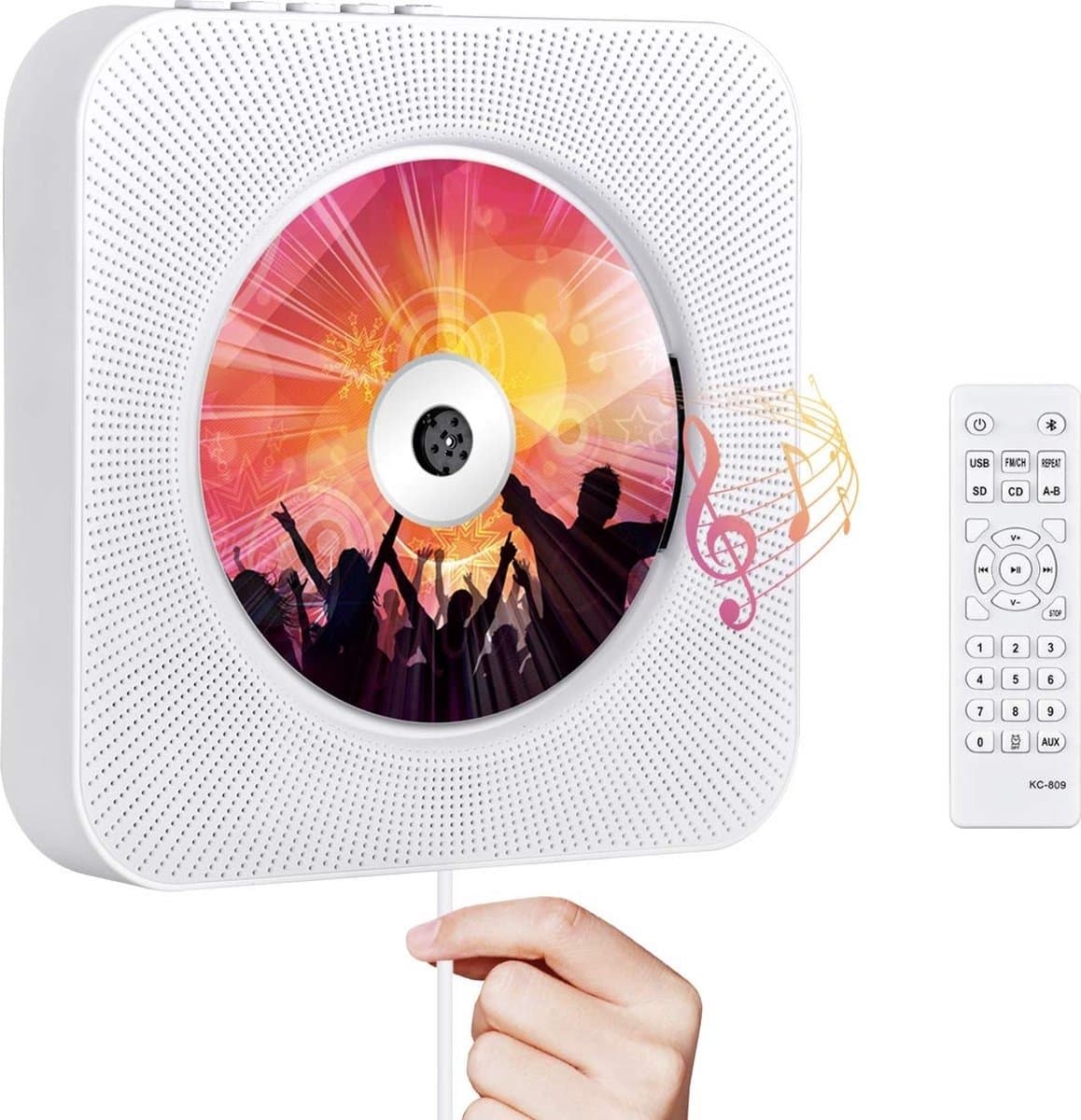 WINNES Draagbare CD speler met Bluetooth, Wandmontage CD-spelers Muziekspeler Home Audio Boombox met afstandsbediening FM-radio Ingebouwde HiFi-luidsprekers LCD-scherm MP3-koptelefoonaansluiting AUX-ingang Uitgang