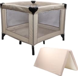 Productfoto van MamaLoes Luuk Beige Inklapbare Box + Opvouwbaar Matras in Tas