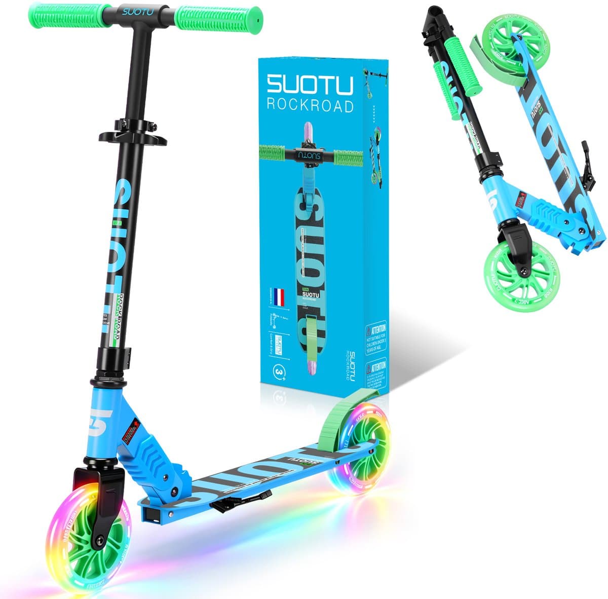 Suotu Kinderstep - 145mm Lichtgevende Wielen - Step - Speelgoed Jongens/Meisjes - Max stuurhoogte: 85 cm - Aluminium - Blauw/Green
