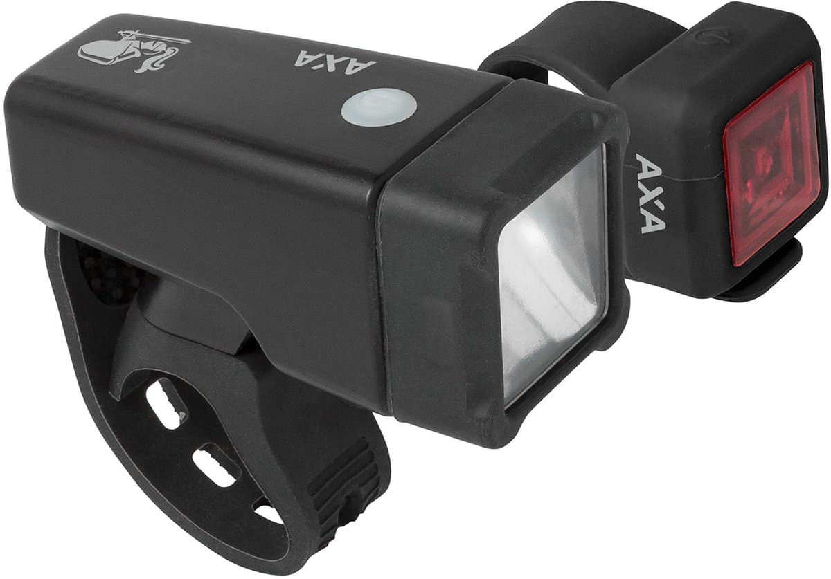 AXA Niteline T1 Fietsverlichting Set – LED Voorlicht & Achterlicht – Batterij – 2.000 m Zichtbaarheid – 4 Lichtstanden – 24/55 uur Gebruikstijd – Compact Design