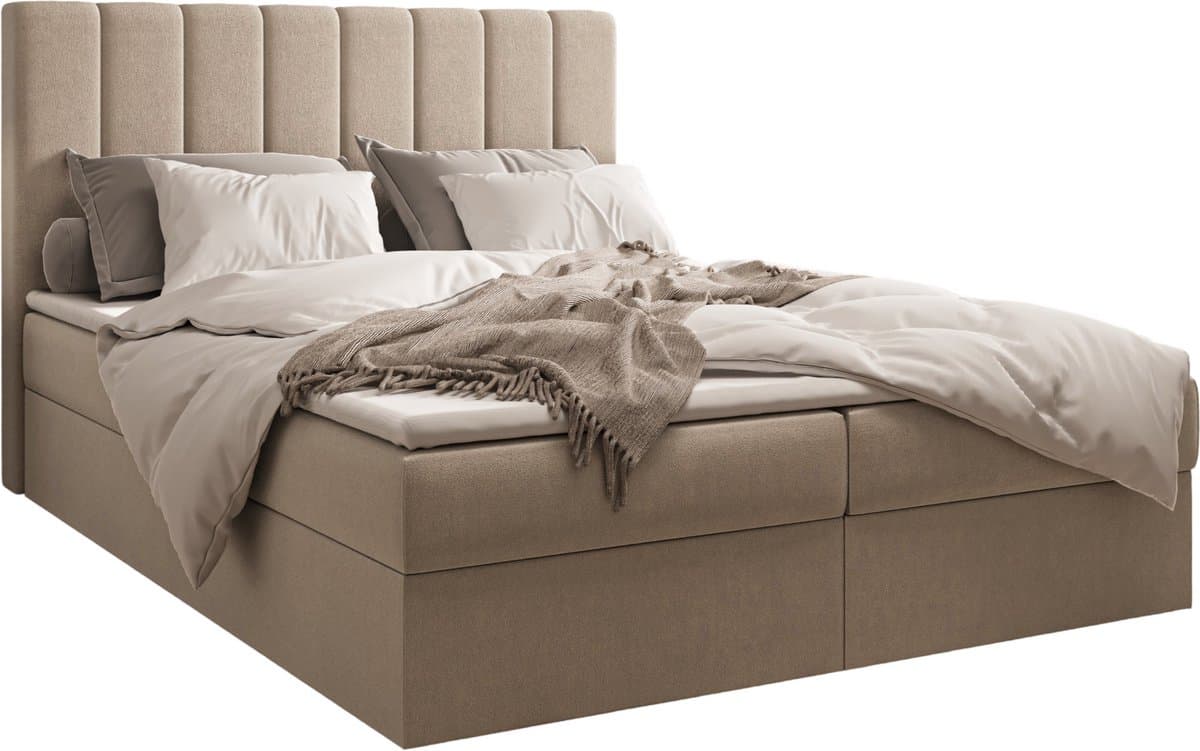InspireME Boxspring Bed 01 - Bed - Comfortabel topmatras - Met hoofdeindeTot 300KG - Opbergruimte - 180x200 - Trinity 2 - Beige