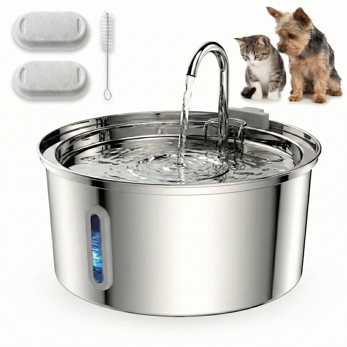Filo Fluisterstille RVS Drinkfontein Kat & Hond 3.2L + 2 Filters & Schoonmaakstaafje - Waterfontein Kat - Kattenfontein - Fontein - Waterbak - Waterfontijn Katten - Drinkfontijn - Honden - afbeelding 1