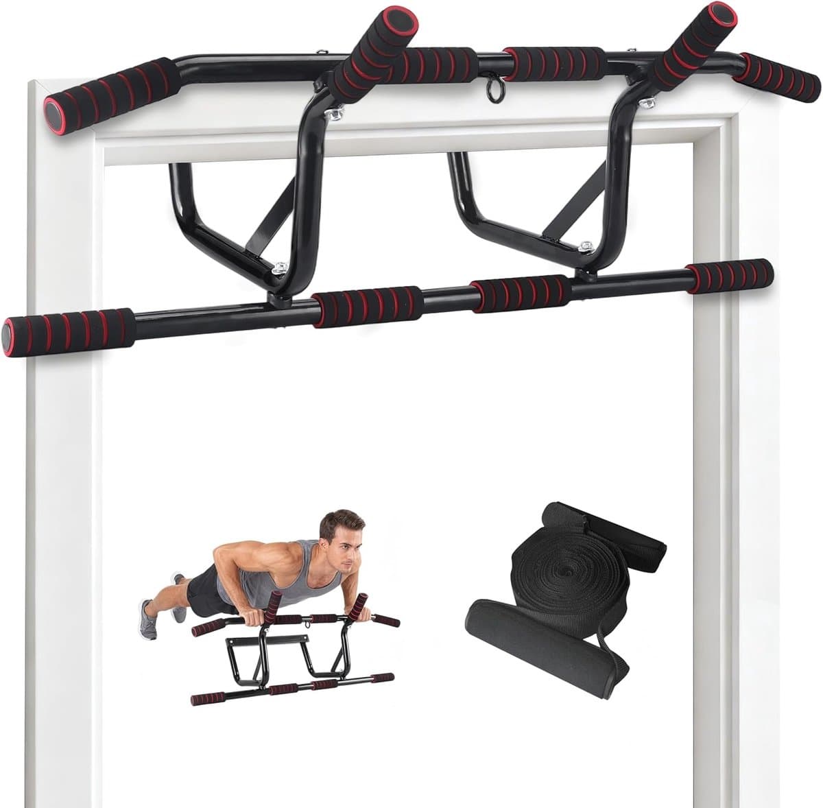 NETTLIFE Pull Up Bar - Pull-upstang voor deurkozijn - 140kg Draagkracht - met gewatteerde antisliphandgrepen - Optrekstang Wandmontage - Trainingsapparaat voor deurkozijn 80-90 cm - Pull Up Station voor Thuis Sporten - Thuis Fitness - zwart