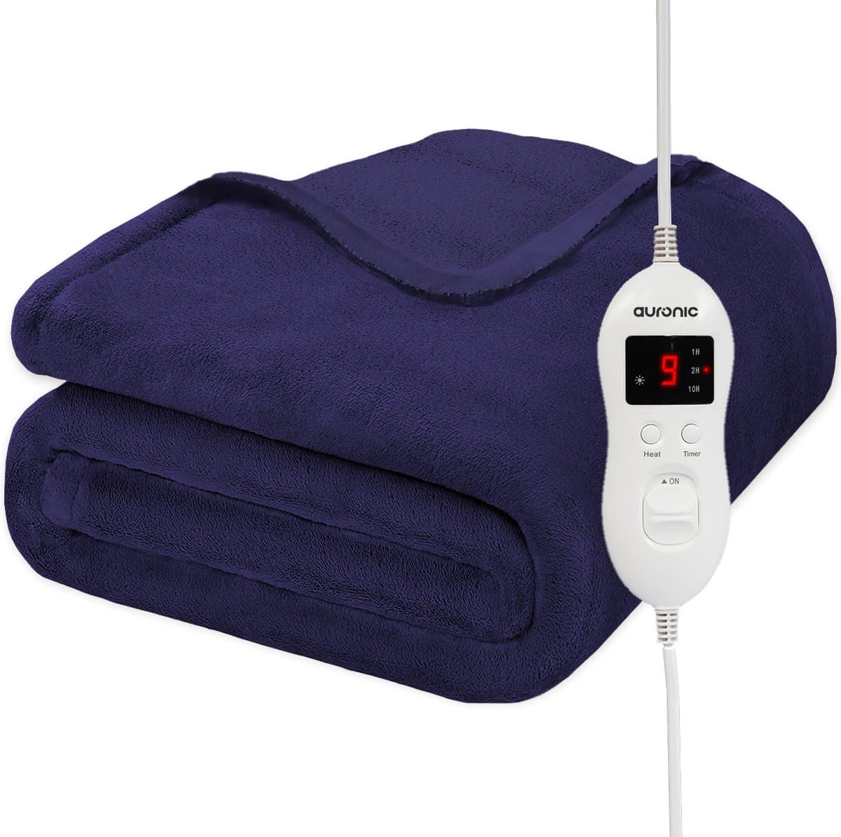 Auronic Elektrische Deken - 160 x 120 cm - 1 Persoons Warmtedeken - 9 Warmtestanden - Verwarmingsdeken - Blauw