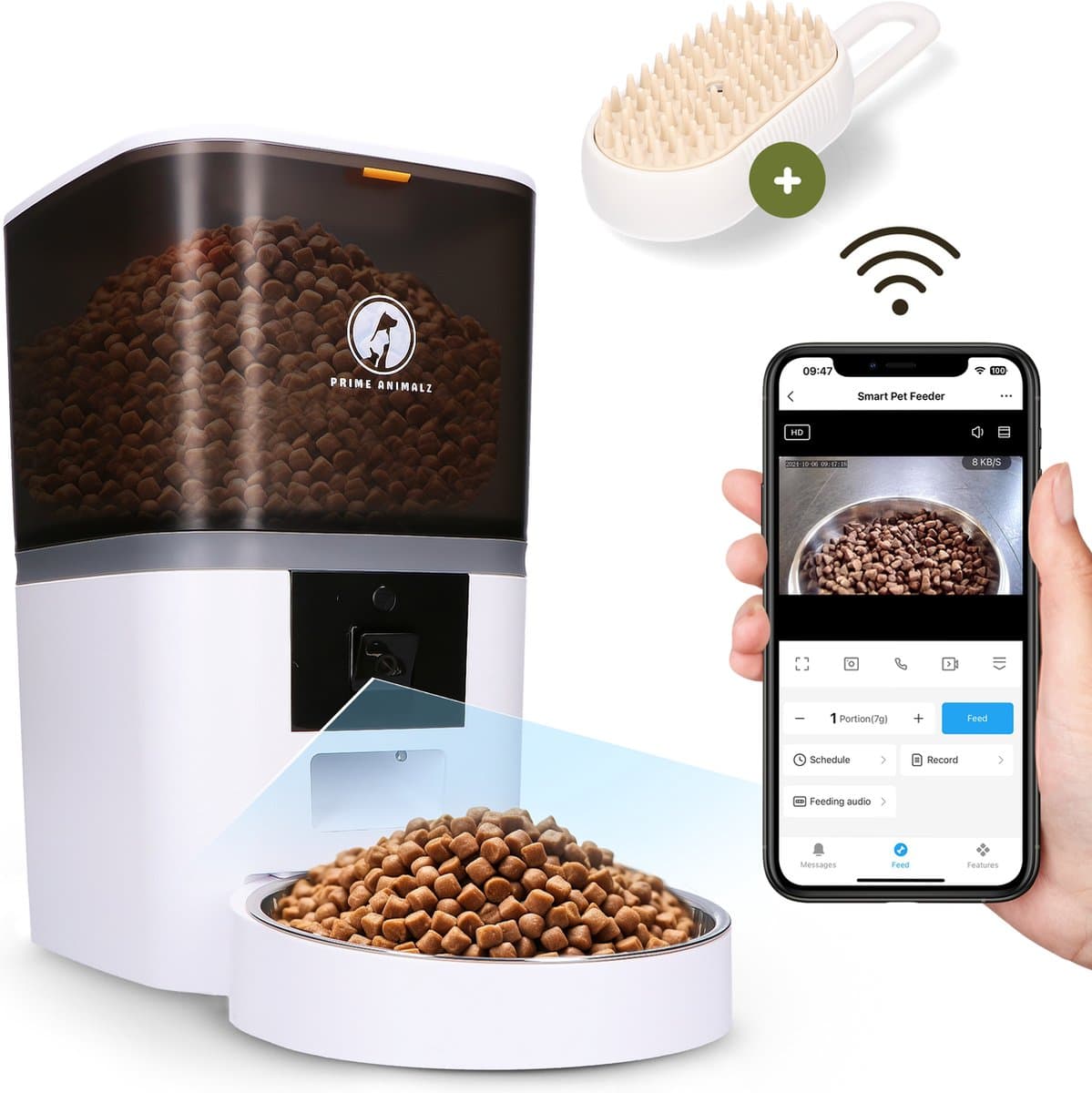 Automatische Voerbak Kat en Hond 6L – Voerautomaat met Camera – Full HD 1080P – Two-Way Audio – Enkele Voederbak – Slimme Voerdispenser – App-bediening – Voerschema Instellen – Kattenvoerbak Automatisch – Smart Pet Feeder – Prime AnimalZ – Wit