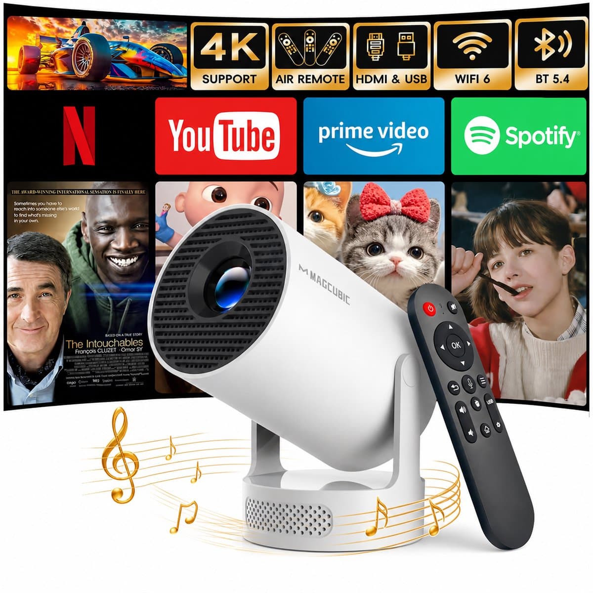 Magcubic® HY300pro Beamer Mini Smart Projector –4K Draagbare Beamers-Native Full HD - 290 ANSI Lumen Home Cinema- Laserprojector Thuisbioscoop- Auto Keystone- iOS&Android 14-Google Playstore&Netflix– WiFi 6 & Bluetooth 5.4