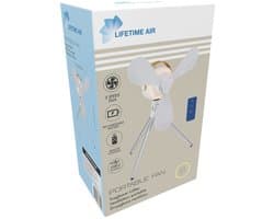 Lifetime Air Tafelventilator - Ventilator USB-C Oplaadbaar - Statief Ventilator met Nachtlampje en Afstandsbediening - Ventilator met Afstandsbediening en 3 Snelheden - Wit