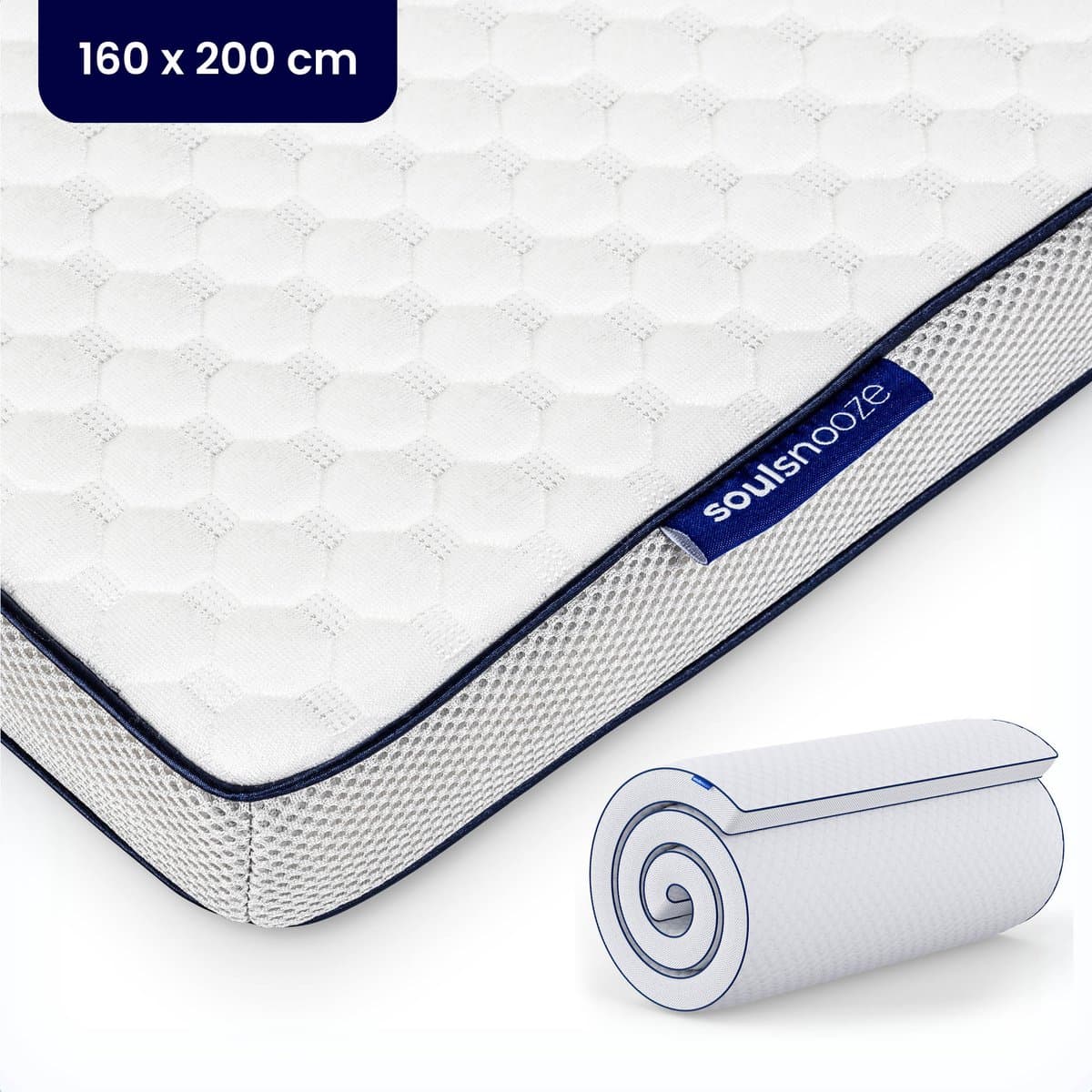 Soulsnooze® DuoComfort Matras Topper 160x200 cm - Matrastopper Memory Foam - Traagschuim Topmatras - Topdekmatras - Topmatrassen - Aanpasbaar Design - 3D Air Mesh - Medium Hardheid