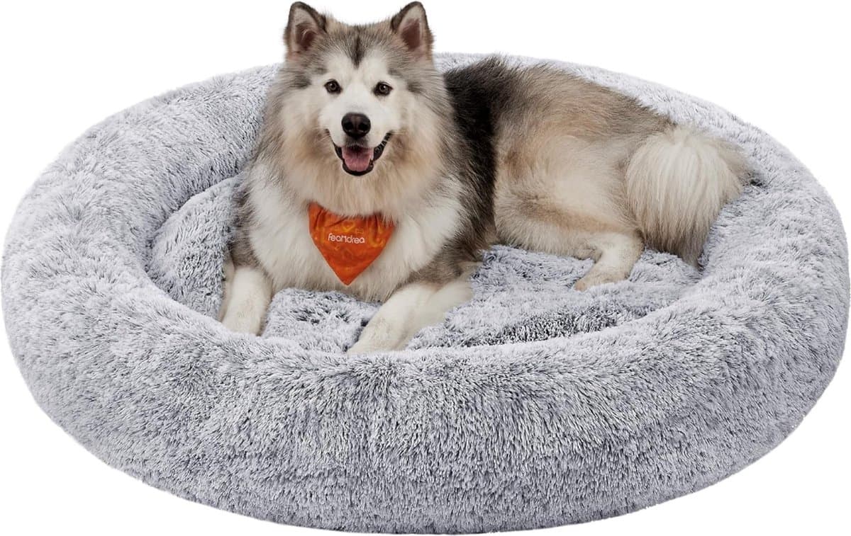 Donut hondenmand, extra groot 140cm, wasbaar, uitneembare middenvulling, lang pluche, ombre grijs - afbeelding 1