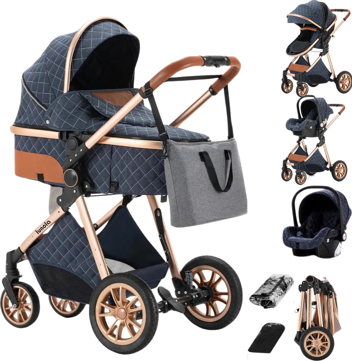 Lunola Nova - Kinderwagen 3-in-1 - incl. autostoel - 0-20kg - XXL - Multifunctionele Buggy 3in1 - Blauw