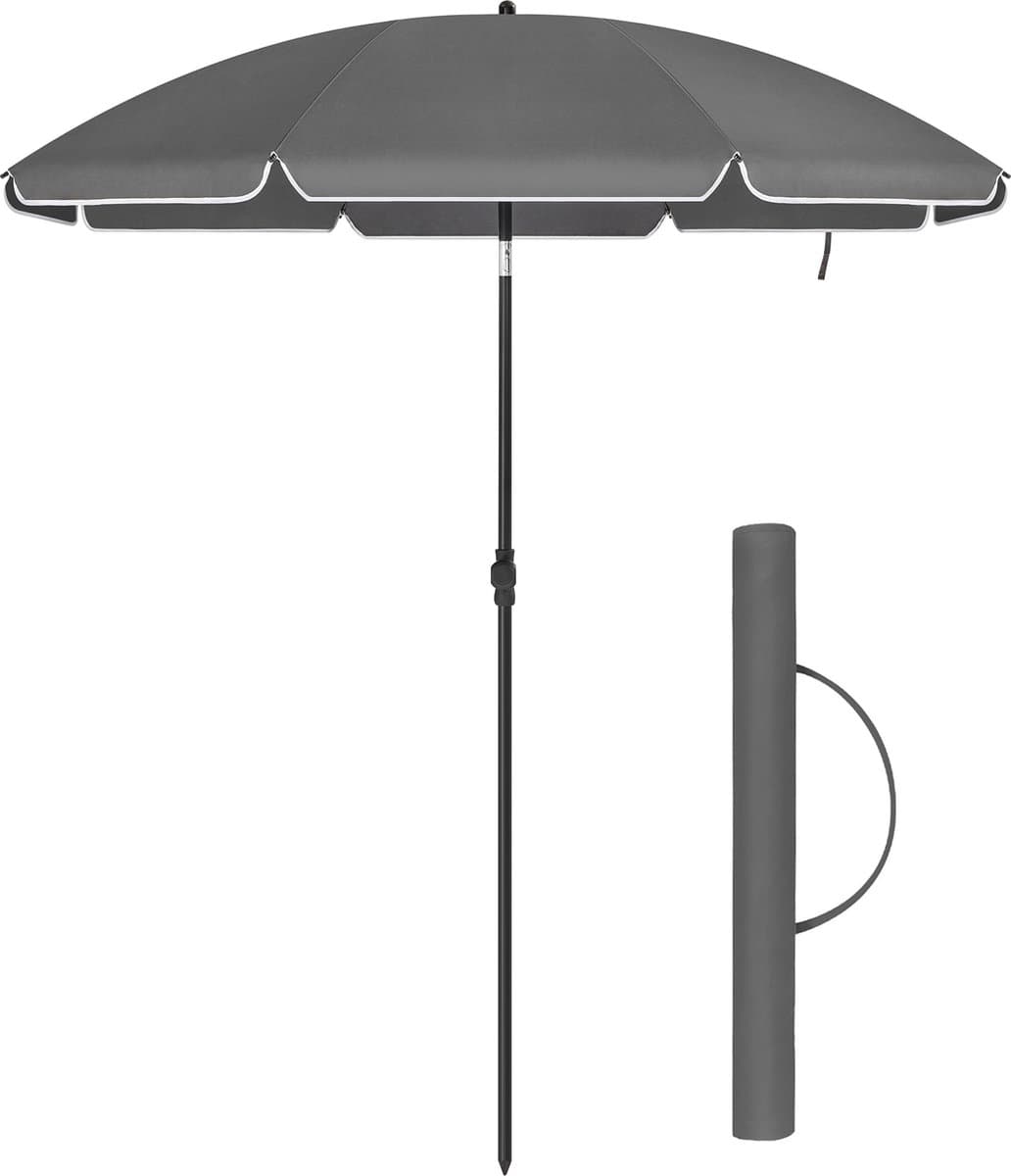 ACAZA Parasol - Strandparasol - Grijs - 200 cm diameter - inclusief Draagtas - Rond - Tuinparasol - Kantelbaar - Waterdicht - Terras Parasol voor Appartement - Parasol Strand - Tot 3 Personen