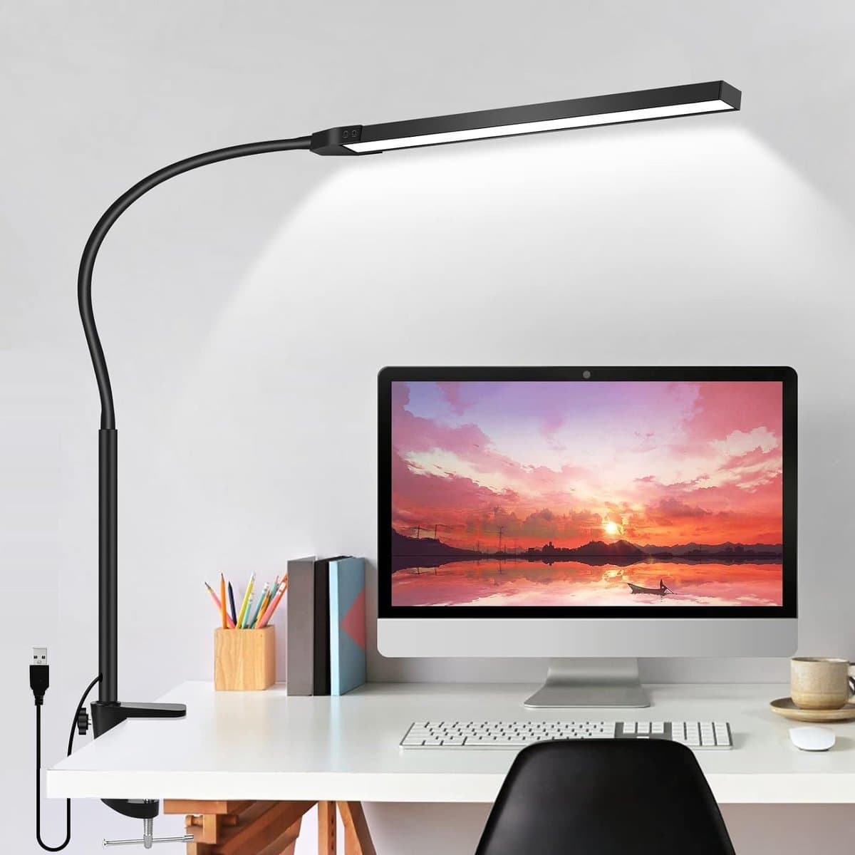 Lampen District® - LED Bureaulamp met klem - Oogbeschermende LED Lamp - Flexibele Werklamp - 3 Lichtstanden & 10 Helderheidsniveaus